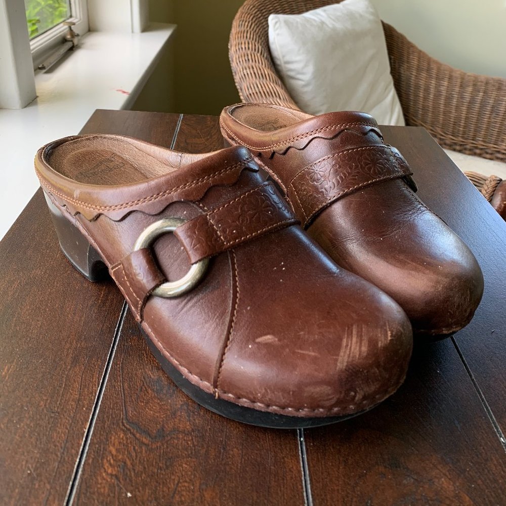 Dansko Vintage Brown Heeled Clogs